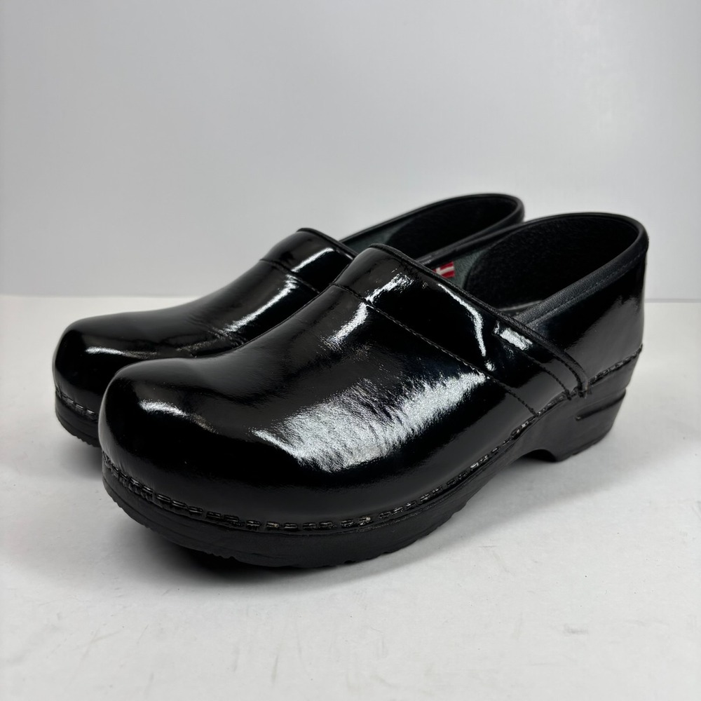 Sanita Black Patent Leather Clogs